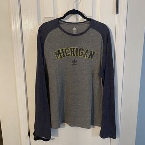 Adidas Michigan Wolverines Long Sleeve T Shirt Mens Large Raglan Retro
